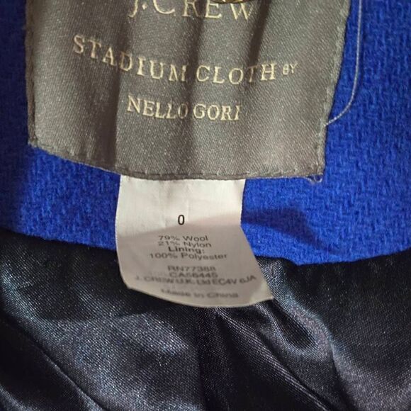 J. CREW STADIUM CLOTH NELLO GORI ROYAL BLUE WOOL PEA COAT JACKET WOMENS 0 XS - Picture 3 of 9